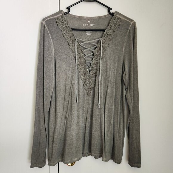 American Eagle Outfitters Tops - AEO American Eagle Outfitters Soft and Sexy Green/Gray Long Sleeve Shirt Large